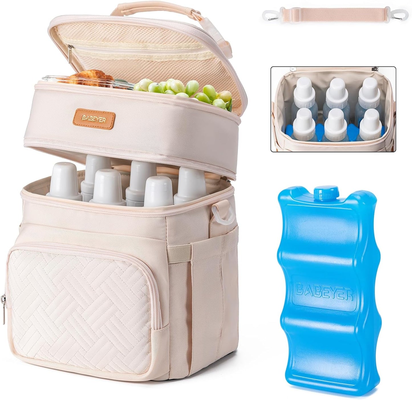 Breastmilk Cooler Bag with Ice Pack Fits 6 Baby Bottles Up to 9 Ounce
