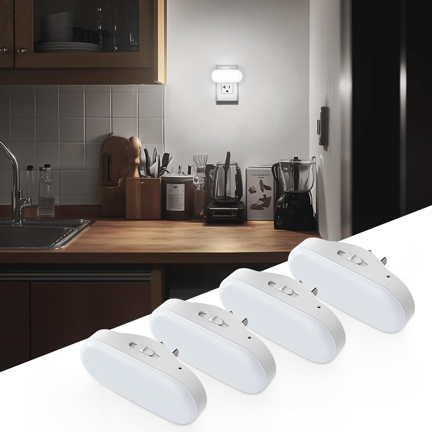DORESshop Night Lights Plug into Wall Daylight White, Cute Dimmable Led Night Light, Dusk to Dawn Night Light 4 Packs for Kids Room, Bathroom, Stair