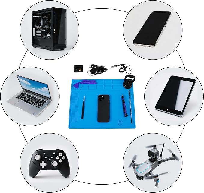 Kaisiking Anti-Static Mat Kit for Electronic - Anti Static Wrist Strap, Grounding Wire,Grounding Plug, ESD Pad 15.7'' x 11'' Heat Resistant Soldering Mat for Electronics Computer Repair