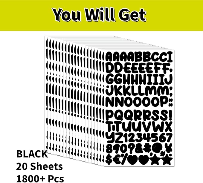 1800 Pieces 20 Sheets Small Letter Number Stickers, 1/2inch Self-Adhesive Vinyl