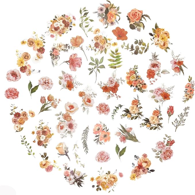 100 Pcs Natural Botanical Flower Stickers, Wildflower Stickers
