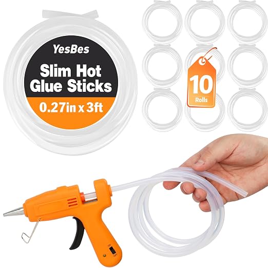 10 Pack Long Mini Hot Glue Stick Rolls, 3 FT Long x 0.27" Diameter Glue Sticks