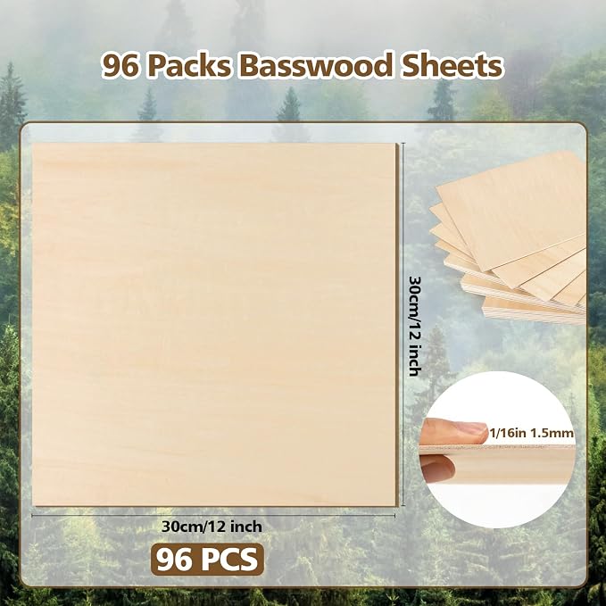 Adrattnay Basswood Sheets 1/16 x 12 x 12 inch