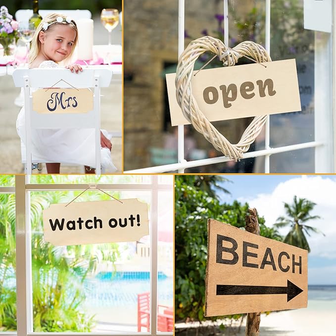 Patelai 10 Pcs Unfinished Hanging Wood Sign 9.8 x 3.9 Inch Rectangle Blank
