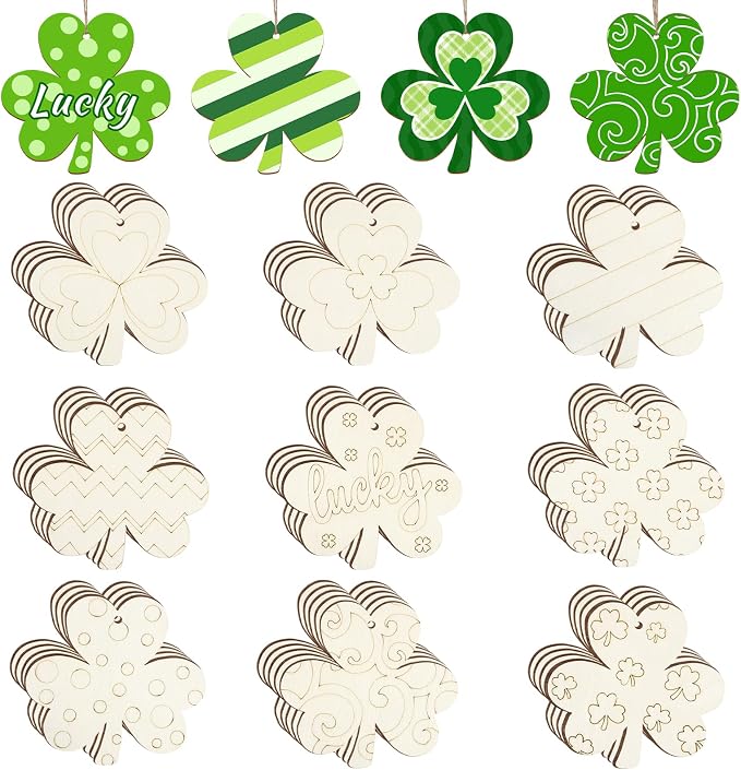 36PCS Wooden Shamrock Ornaments to Paint St. Patrick's Day Decorations