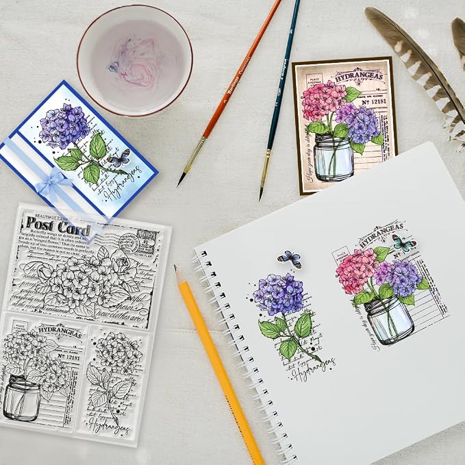 GLOBLELAND Hydrangeas Background Postcard Clear Stamps