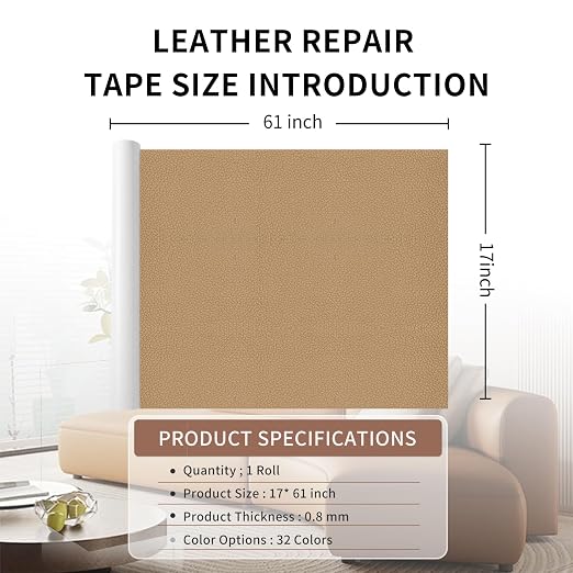 Leather Repair Patch Tape, Dark Beige 17 x 61 Inches Self Adhesive Leather