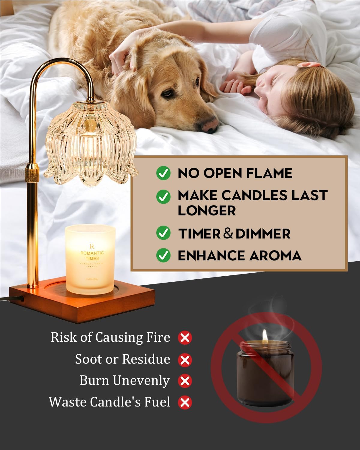 White Clear Candle Warmer Lamp with Timer & Dimmer, Candle Warmer Adjustable Height, Gifts for Women Mom Birthday Christmas, House Warming New Home Bedroom Decor, Flower Wax Warmer for Jar Candles
