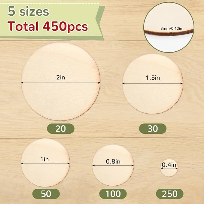 450 Pieces Unfinished Wood Circles