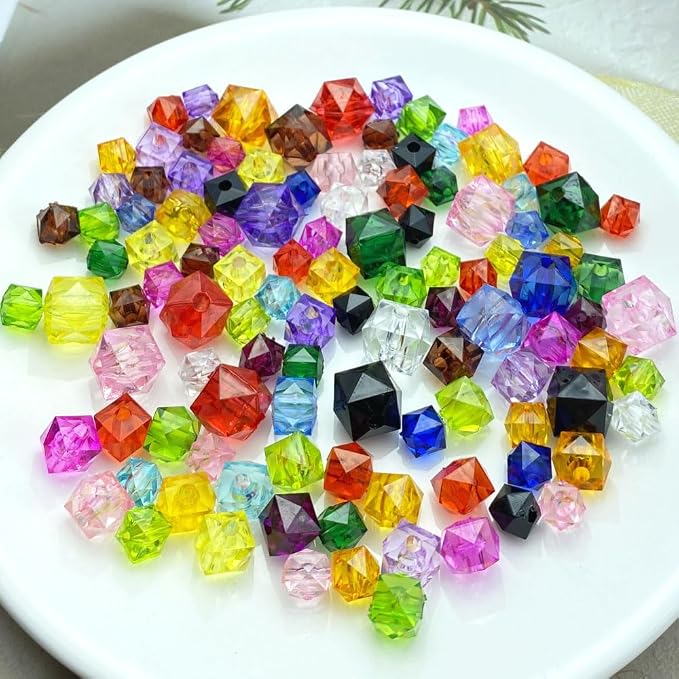 100pcs 12mm Acrylic Cube Faceted Beads Colorful Square Plastic Spacer Beads