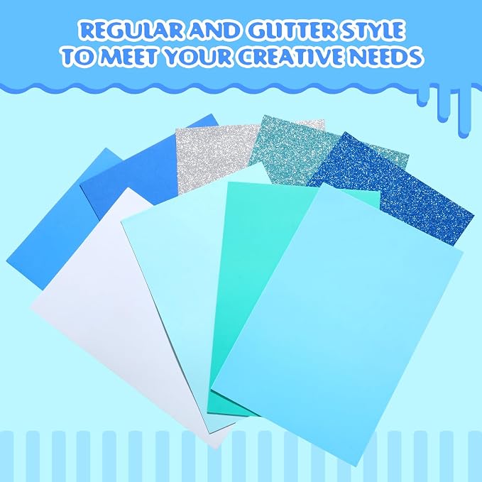 Feifeiya 48 Pcs Blue Foam Sheets 8 x 12 Inch, 36 Regular EVA Foam Sheets 12