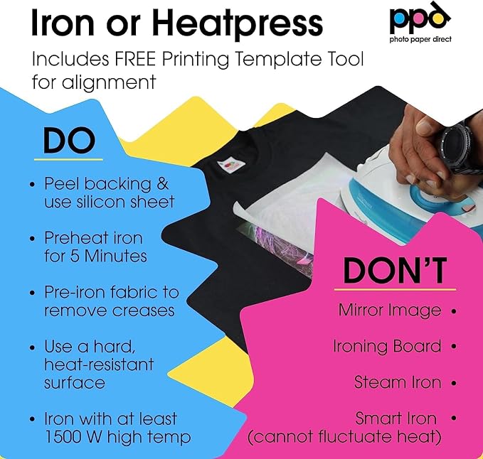 PPD 10 Sheets 8.5x11" Iron-on Heat Transfer Paper Dark Fabrics Inkjet | Vibrant