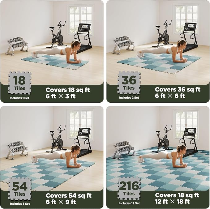 AIRHOP 18 PCS Gym Floor Mat, EVA Foam Puzzle Gym Mat, High-Density Interlocking