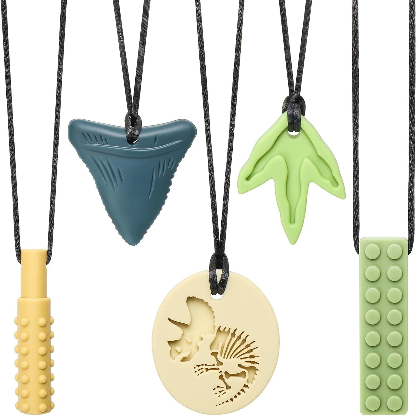 Sensory Chew Necklaces for Aggressive Chewers - Silicone Chewelry for Autism, ADHD, Oral Motor Therapy & Baby Teething - Dinosaur (BPA-Free, Textured Surface)