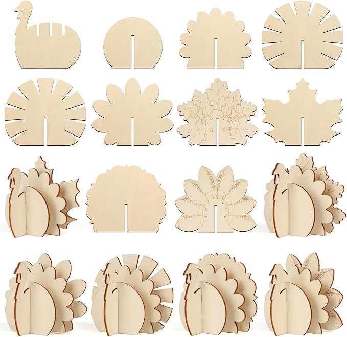 COCHIE DIY 3D Turkey Thanksgiving Wood Crafts to Paint, Paintable Unfinished