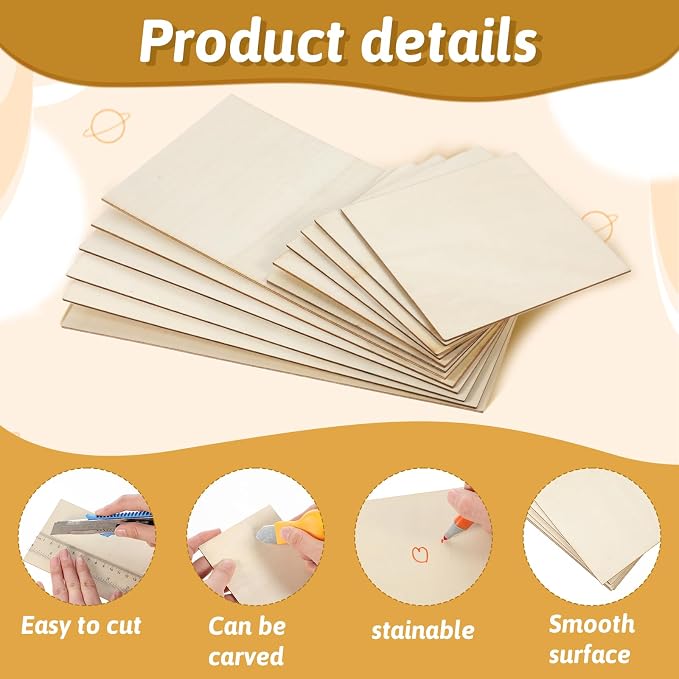 12PCS Balsa Wood Sheet, 2mm 4x8in and 4x4in Thin Unfinished Wood Boards Plywood