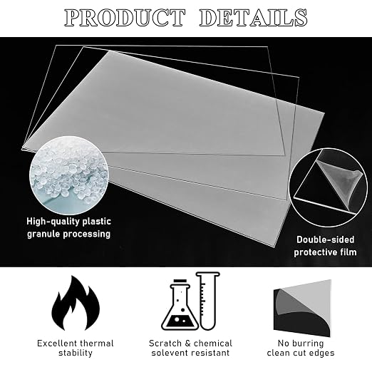 Roowest 6 Pcs 24 x 48 Inch, 1/8 Inch Thick Clear Acrylic Sheets Plastic