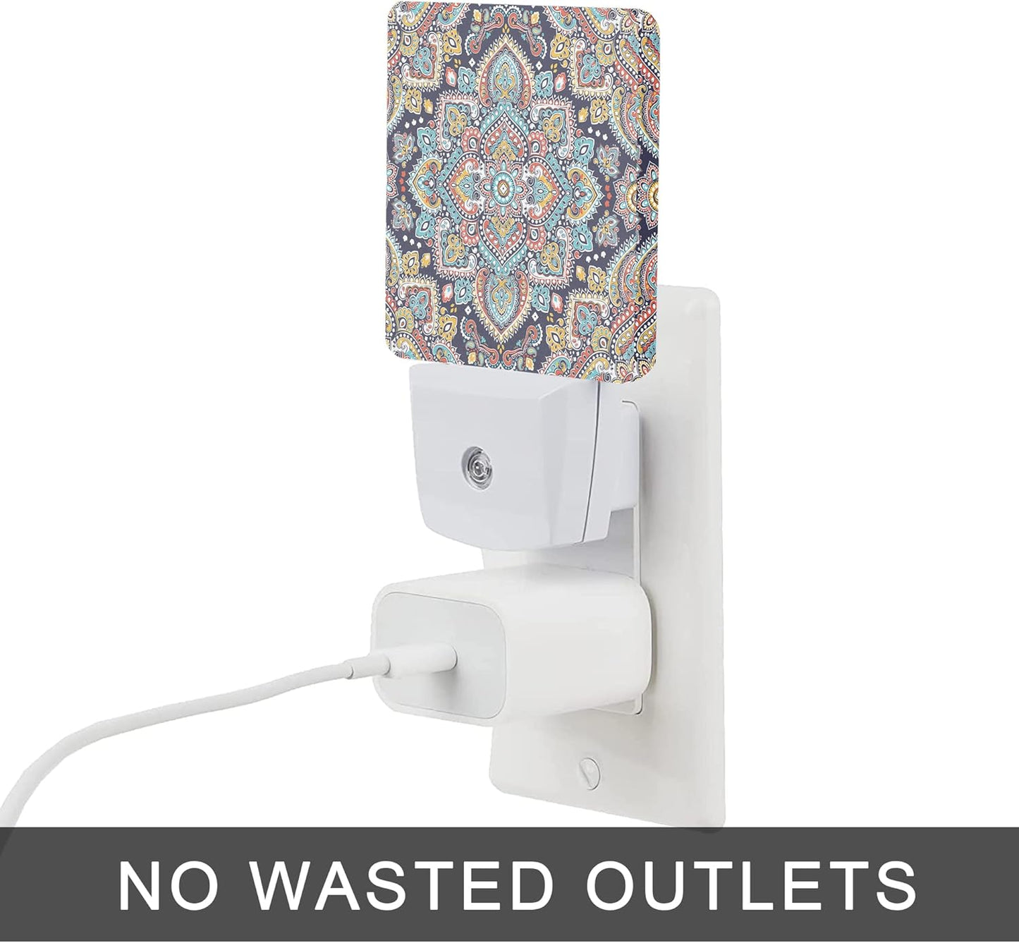 Mandala Floral Night Lights Plug into Wall Ethnic Mandala Night Light 0.5W Sleep Friendly for Boys Girls Led Night Light Dusk to Dawn Sensor Nightlight for Stairway/Hallway/Kitchen