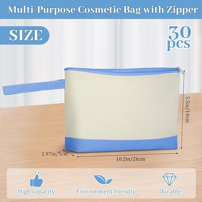 Silkfly 30 Pcs Cotton Canvas Makeup Bags Cosmetic Zipper Bags 10.2 x 5.5 x 2''
