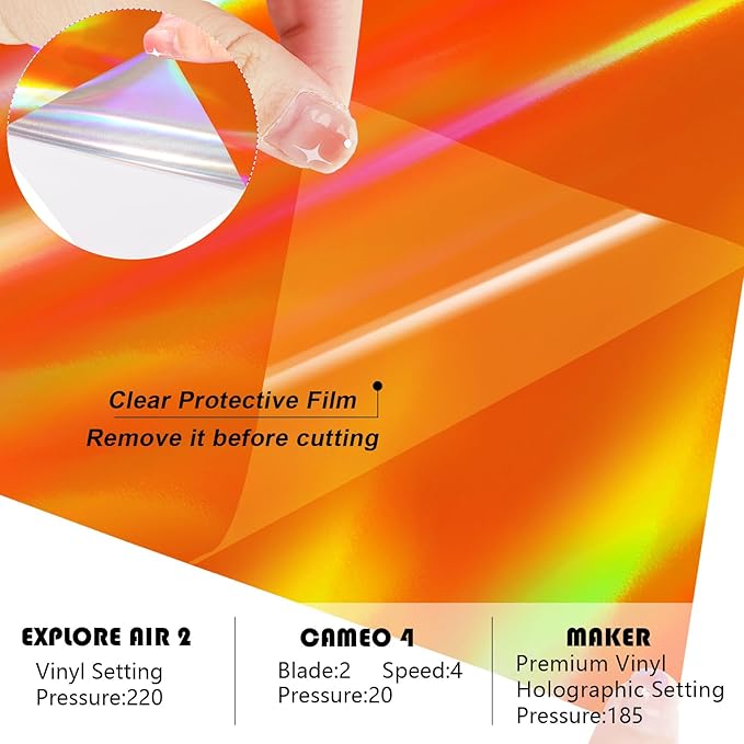 WRAPXPERT Holographic Vinyl Roll Orange, Holographic Permanent Vinyl Orange