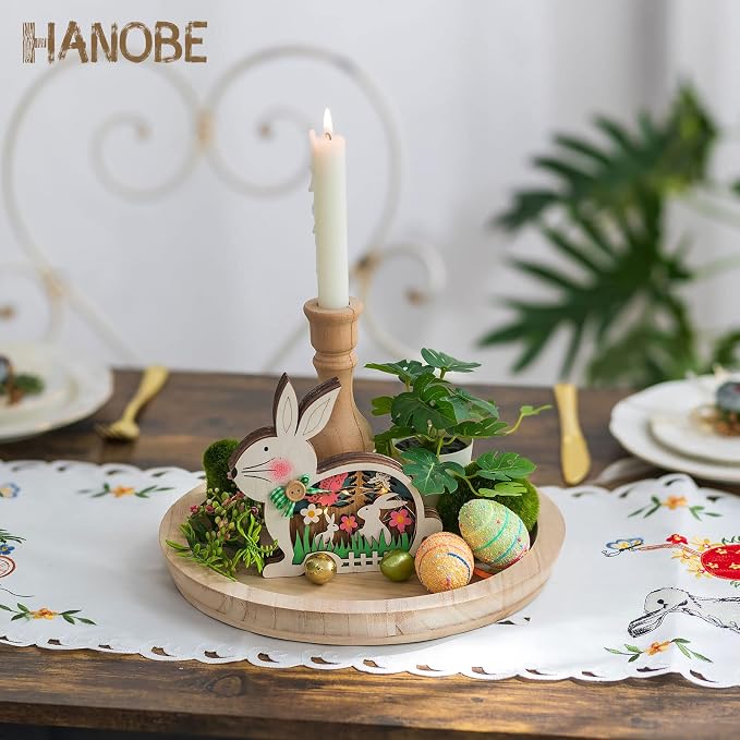 Hanobe Unfinished Round Wooden Craft Trays