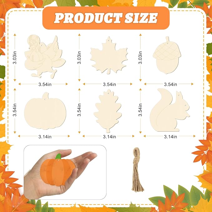 24 PCS Unfinished Wooden Thanksgiving Crafts, Pumpkin Turkey Shaped Hanging