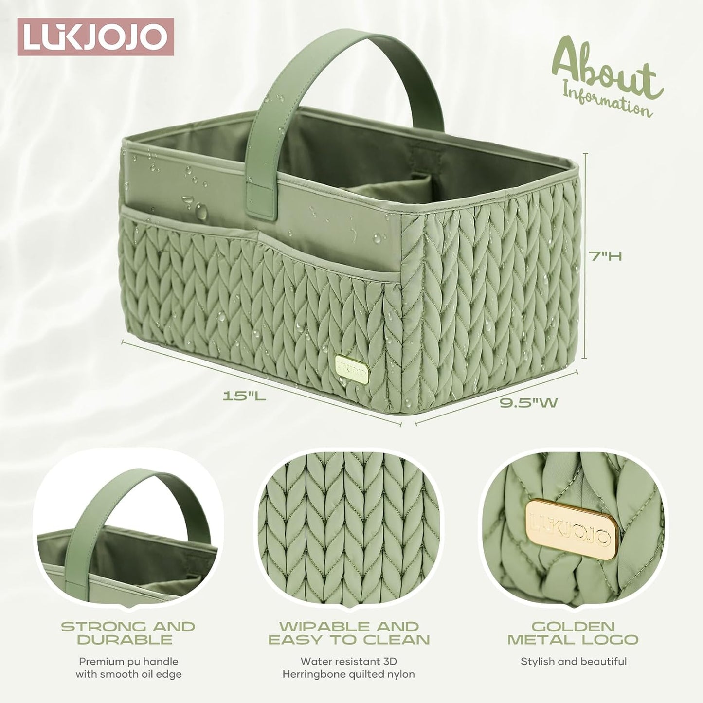 Luxurious Baby Diaper Caddy, Nursery Storage Basket for Newborn Essentials, Travel Baby Basket for Diapers Baby Wipes, Organizer Tote Bag Storage Bin, Baby Shower Gifts(Sage Green)