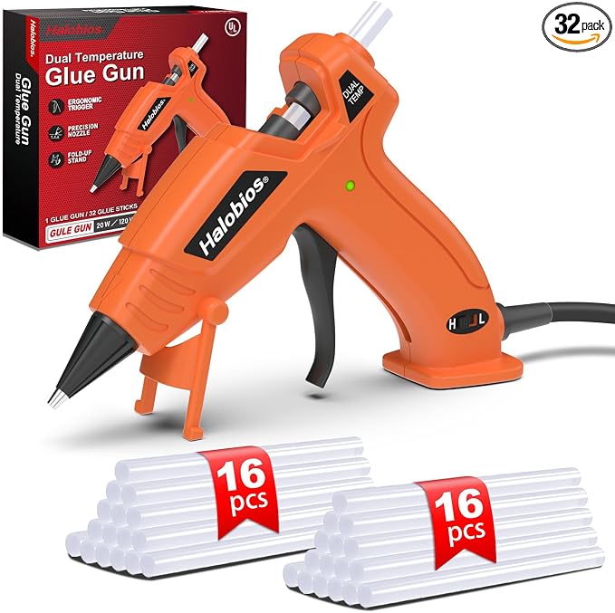Hot Glue Gun Dual Temp with 32 Glue Sticks, Quick Preheat Hot Glue Gun