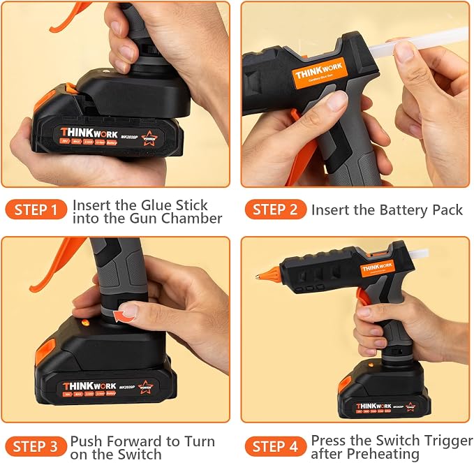 THINKWORK 20V Cordless Hot Glue Gun and Sticks Set, Rechargeable Glue Gun