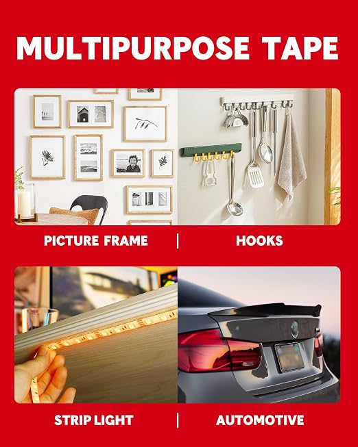 HitLights Double Sided Tape Heavy Duty, 1/2 in x 50 ft, Adhesive Mounting Tape