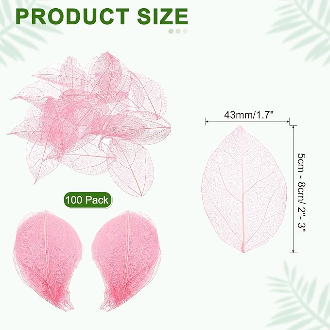 uxcell 100 Pcs Light Pink Skeleton Leaves