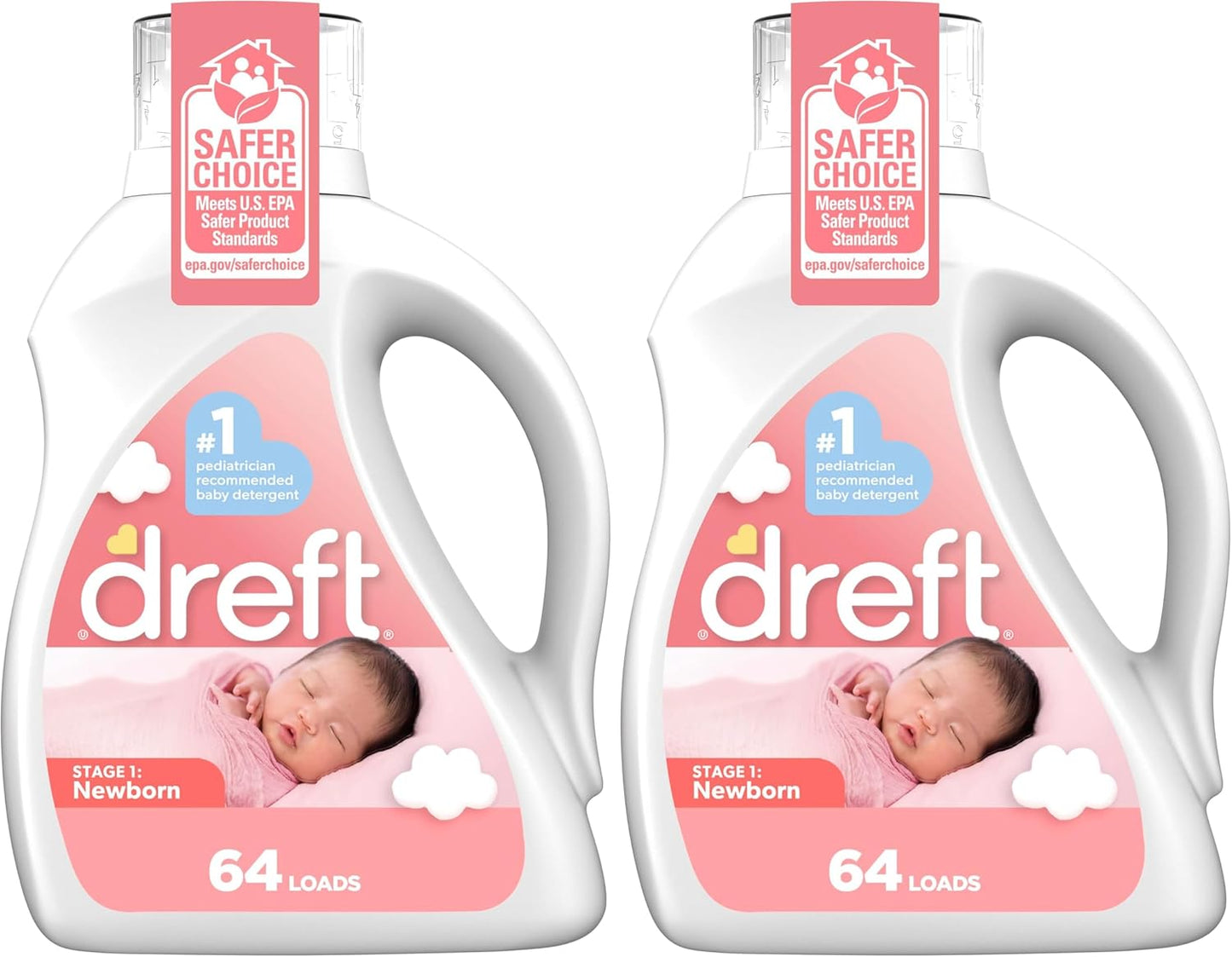Dreft Stage 1: Newborn Hypoallergenic Liquid Baby Laundry Detergent (HE), Natural for Baby, Newborn, or Infant, 100 Ounces (64 loads) (Pack of 2)