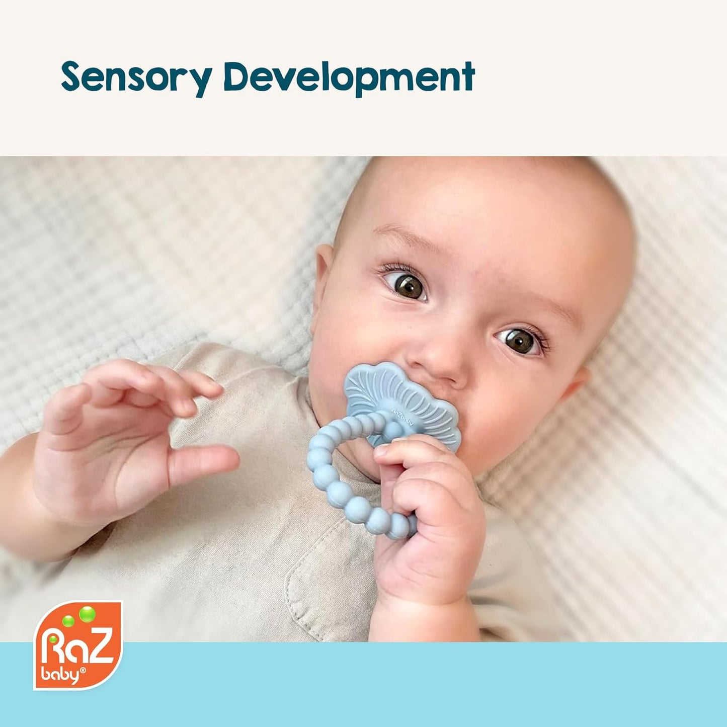 RaZbaby RaZberry Plus Baby Teether – Easy-to-Hold Toy for Front & Back Teething Relief, BerryBumps Texture for Sensory Development, Soothes Sore Gums, BPA-Free, Great Gift for Babies 3M+ – Blue