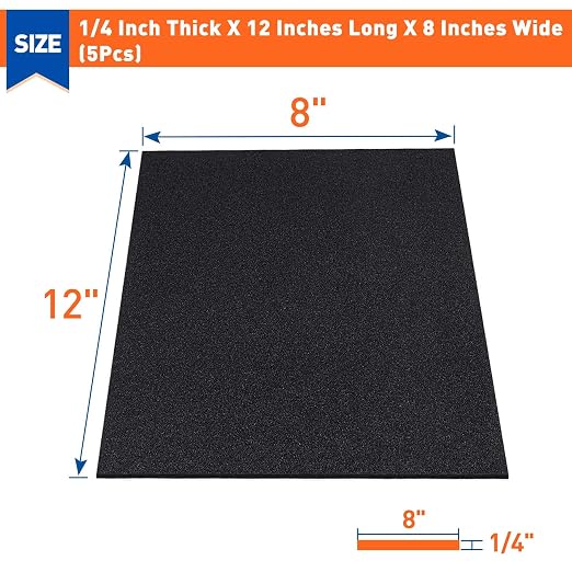 MAGZO 5Pcs Adhesive Foam Padding 1/4 in Thick X 12 in X 8 in | Closed Cell
