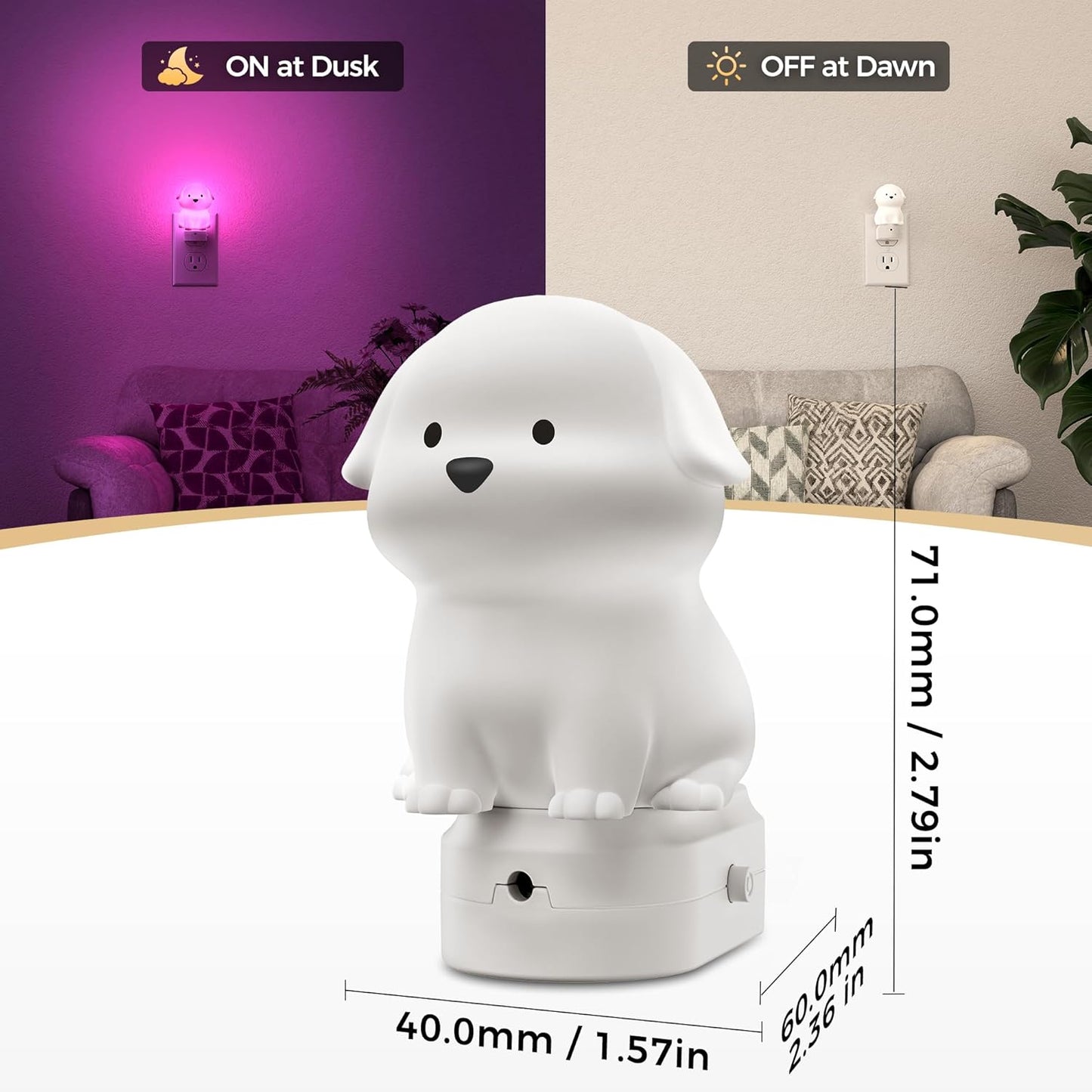 DORESshop LED Night Light for Kids, 3D Cute Puppy Night Lights Plug into Wall with Dusk to Dawn Sensor, RGB+Soft White 3000K Dog Night Light, Christmas Birthday Gift Nightlight for Kids, Room Decor