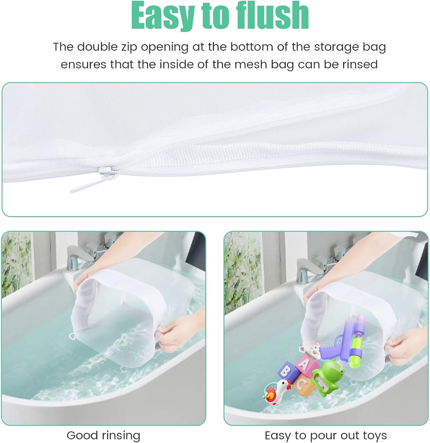 2Pcs Bath Toy Storage Polyester Toy Organizer Wall Mounted Breathable Leaky Mesh Bag Easy to Install Large Capacity Toy Mesh Bag Easy to Clean Toy Organizer Suitable for Bathrooms