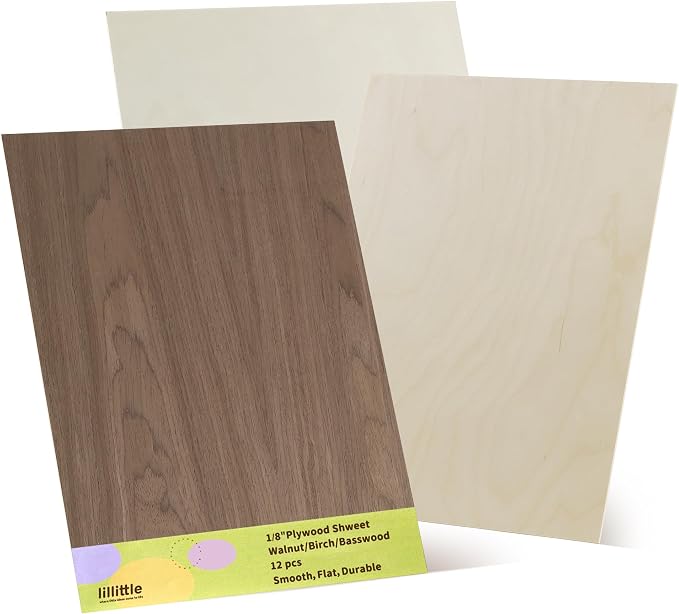 12 Pack Walnut Wood Plywood Sheets, Smooth Surface, Uniform Thickness, No Burrs