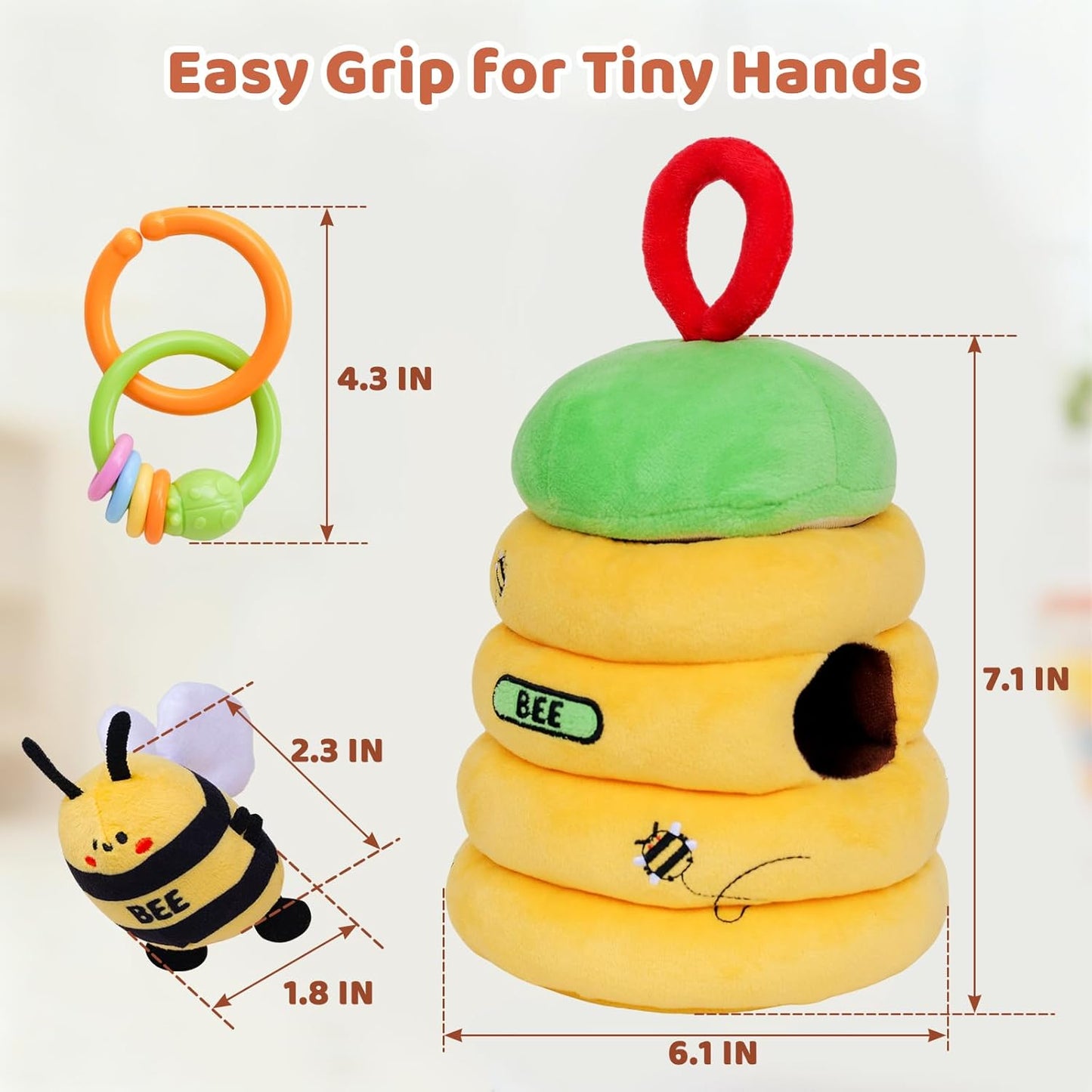Baby Toys 6-12 Months – Beehive Infant Toy with 5 Sensory Bees, Rattle, Music, Mirror Montessori Toys for 6 7 8 9 10 11 12 Month Old Baby, Boys Girls Birthday