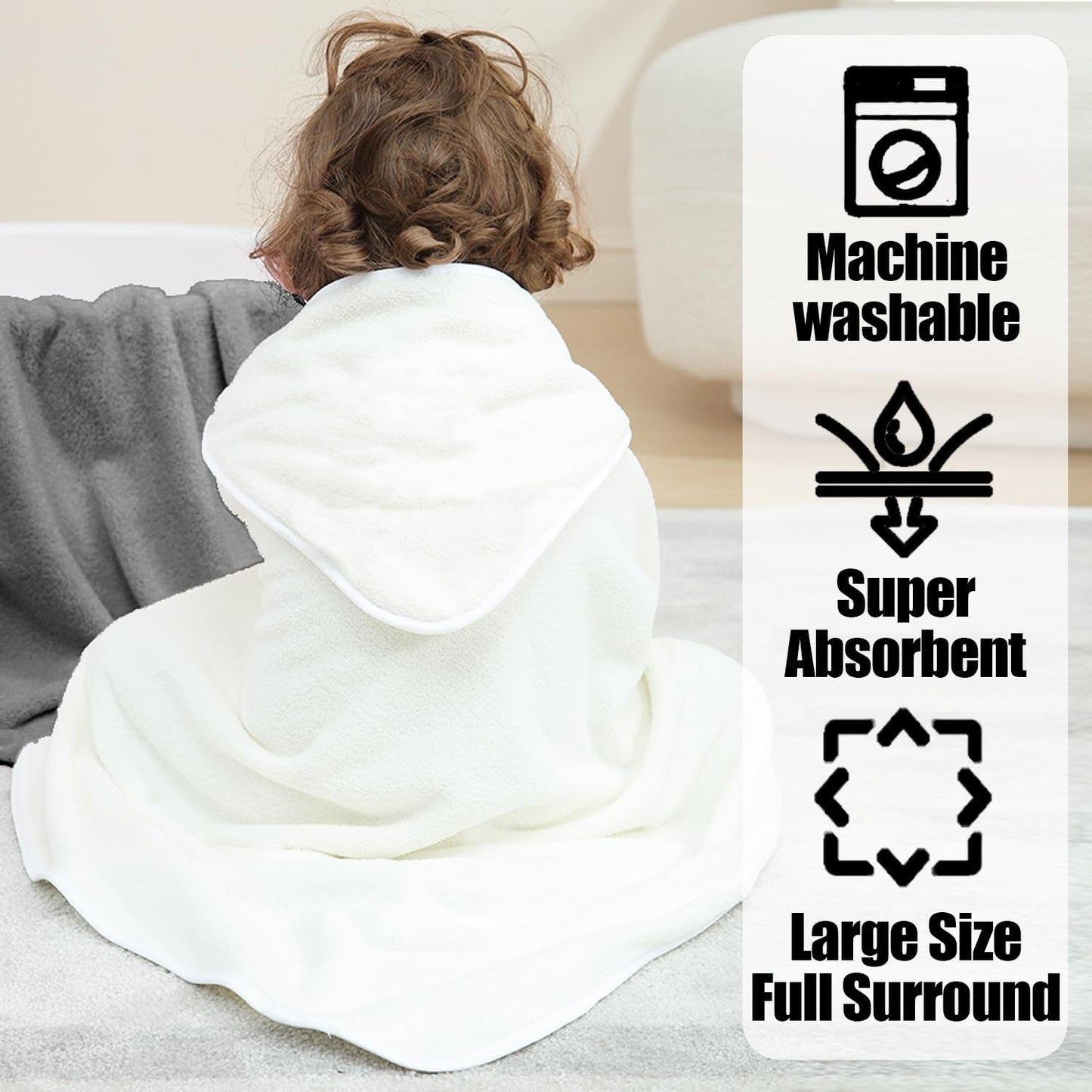 Hooded Baby Towels for Newborn 2 Pack,Extra Large 37.4 * 37.4Inch,Baby Essentials,Soft and Absorbent Hooded Towels for Babies,Toddler,Infant Bath Towel for Boy Girl,Grey and White.