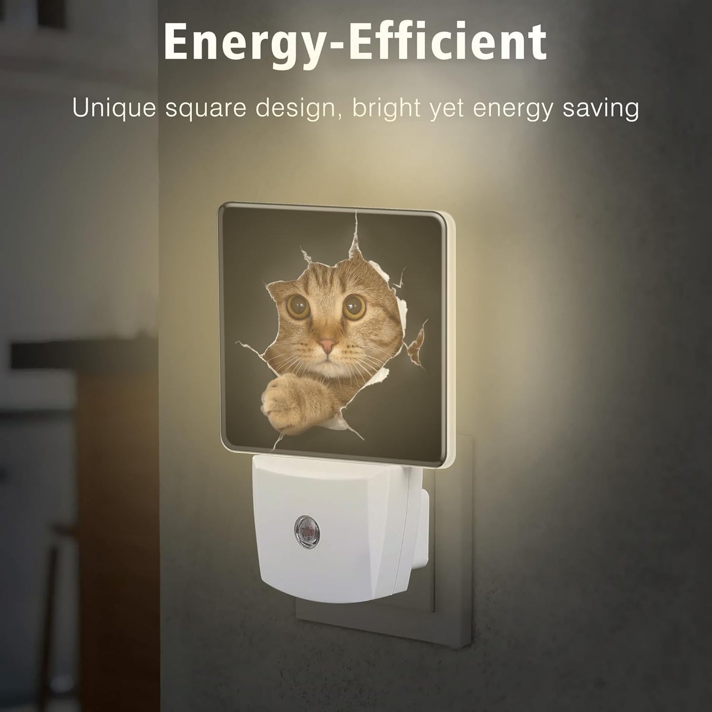 Cat Night Light Cat in Black Hole Plug in Night Lights LED Lamp with Dusk to Dawn Sensor Auto Energy Saving Square Lights for Bedroom Bathroom Hallway Home Wall Decor Nightlight