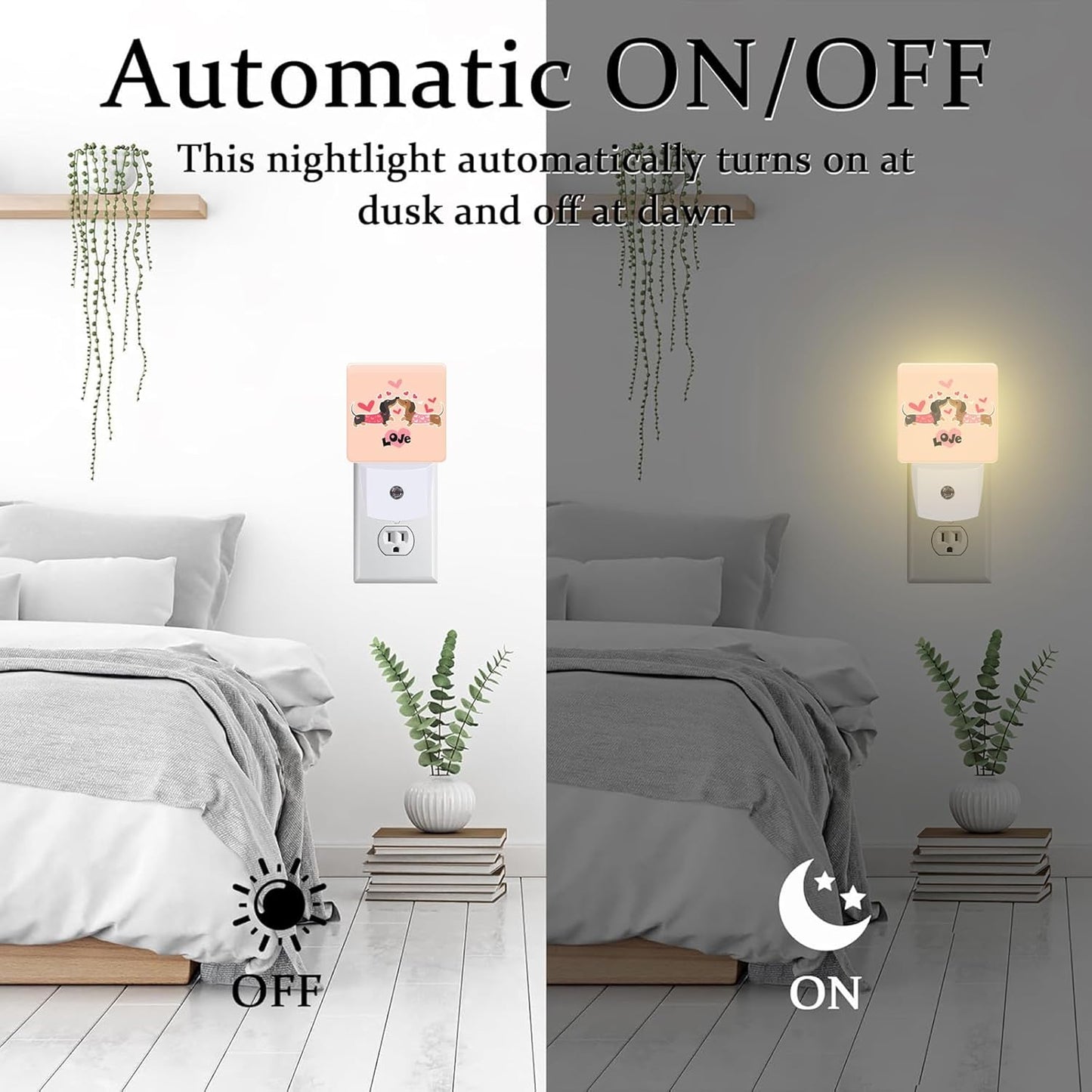 Valentine's Day Dachshund Dogs Night Light for Kids, Two Love Dachshunds Night Light Plug in with Dusk to Dawn Sensor,0.5w Energy Saving Nightlight for Hallway Stairway Kitchen Bedroom