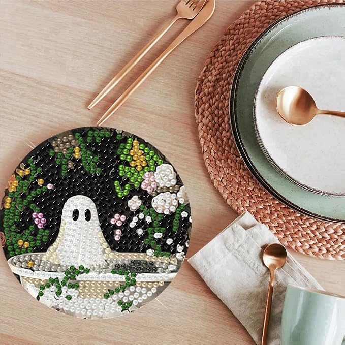 8 Pcs Halloween Diamond Art Coasters Kits