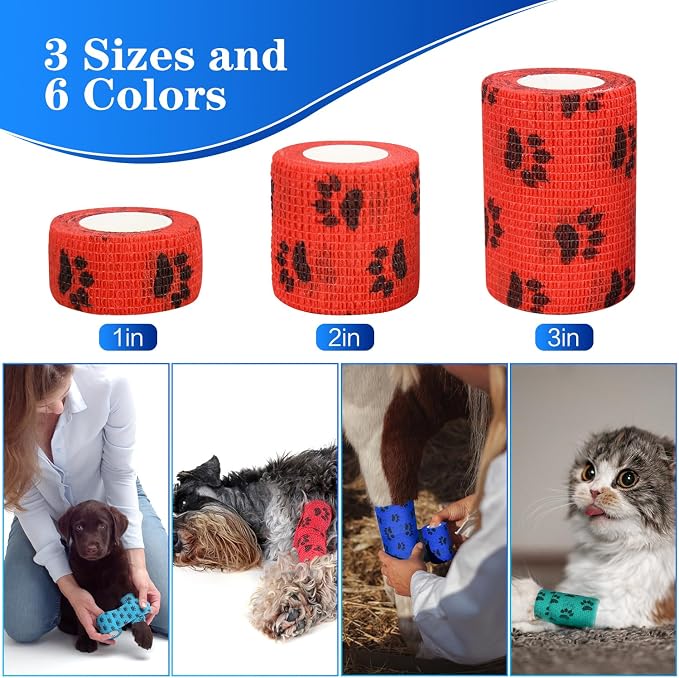 6pcs 3" Self Adhesive Bandage Wraps, Paw Prints B |