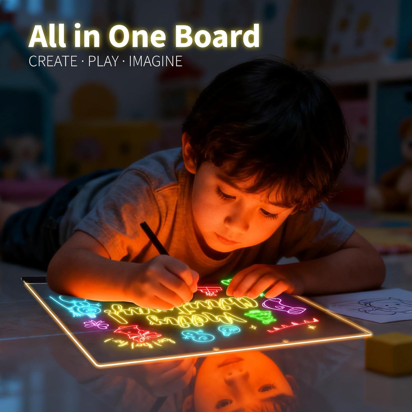 LED Note Board with Colors, Led Drawing Board for Kids, Light Up Acrylic Dry Erase Boards with Stand, Christmas & Birthday Gifts for Girls/Teens (Black, 13.8" x 9.8")