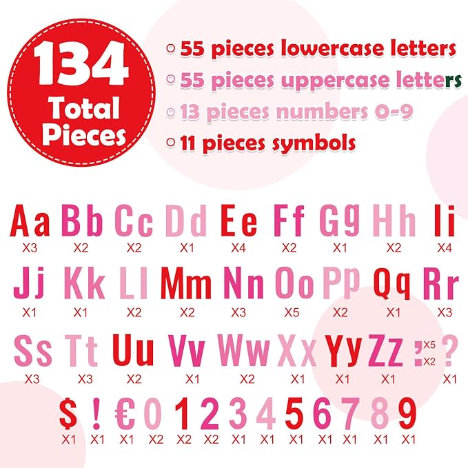 FYSUIMU 134 Pcs Valentine's Day Bulletin Board Letters Alphabet Number Symbol