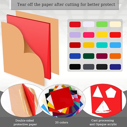 Adrattnay Acrylic Sheets 1/8" Thick, Opaque Colored Acrylic Panels