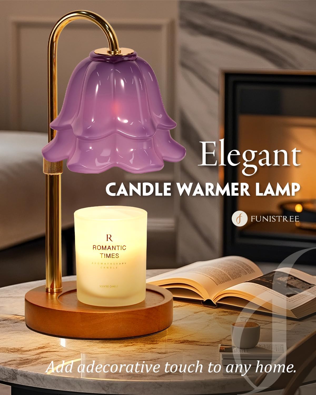 Purple Candle Warmer Lamp with Timer & Dimmer, Adjustable Height Birthday Gifts for Women Mom, Flower Candle Lamp Warmer, Wax Warmer with 2 Bulbs, House Warming New House Decorations