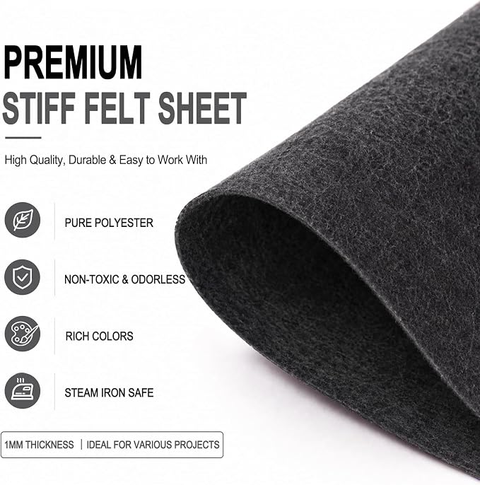 Charcoal Gray Large Felt Fabric 36" x 36", 1mm Stiff Felt Sheet, Nonwoven Fabric