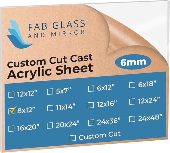 Fab Glass and Mirror Plastic PET 8"x12" Thick Acrylic Plexiglass Sheet