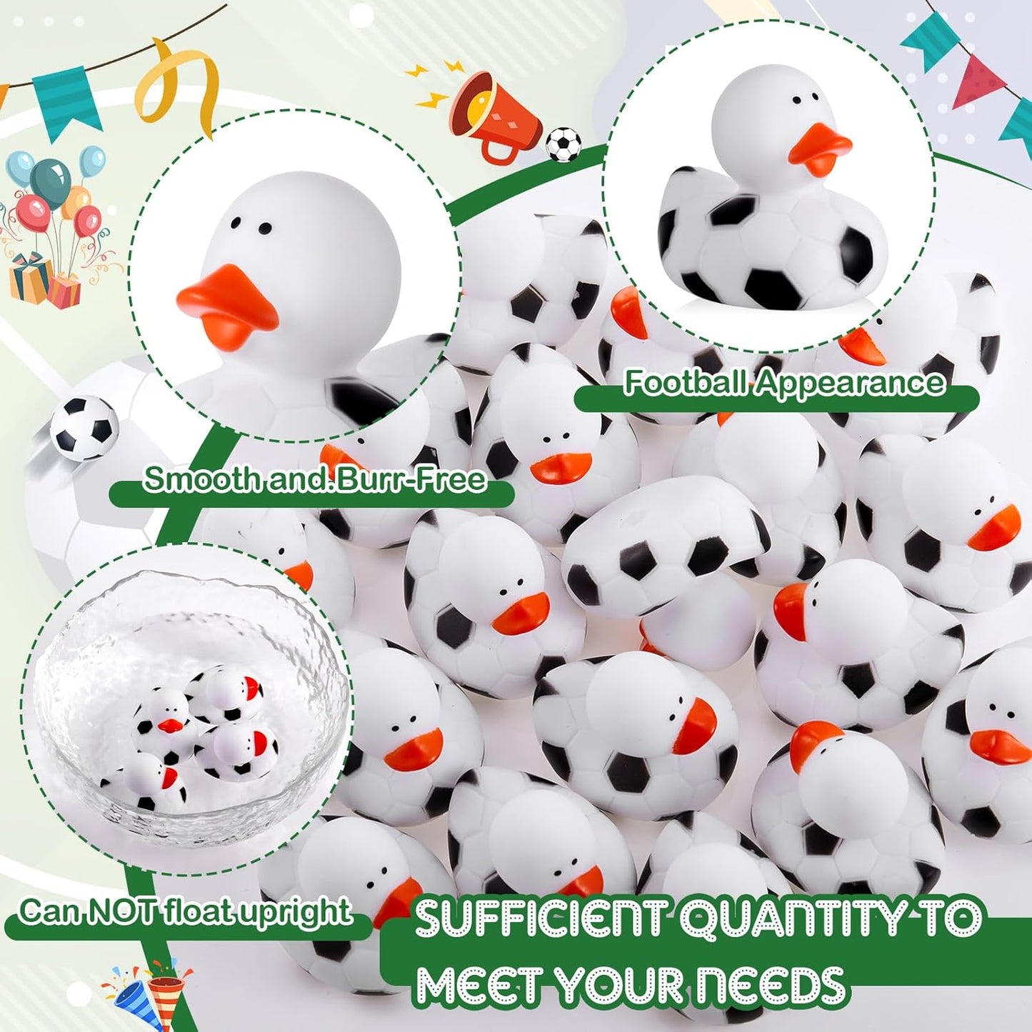 Deekin 24 Pcs Rubber Duck 2 Inch Bulk Sport Party Favors for Birthday Party Decorations Club Player Gift (Soccer)